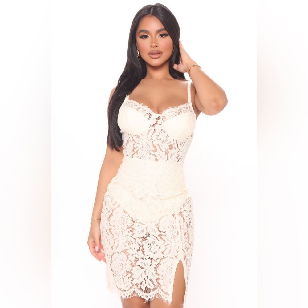 Fashion Nova Ivory Lace Mini Dress